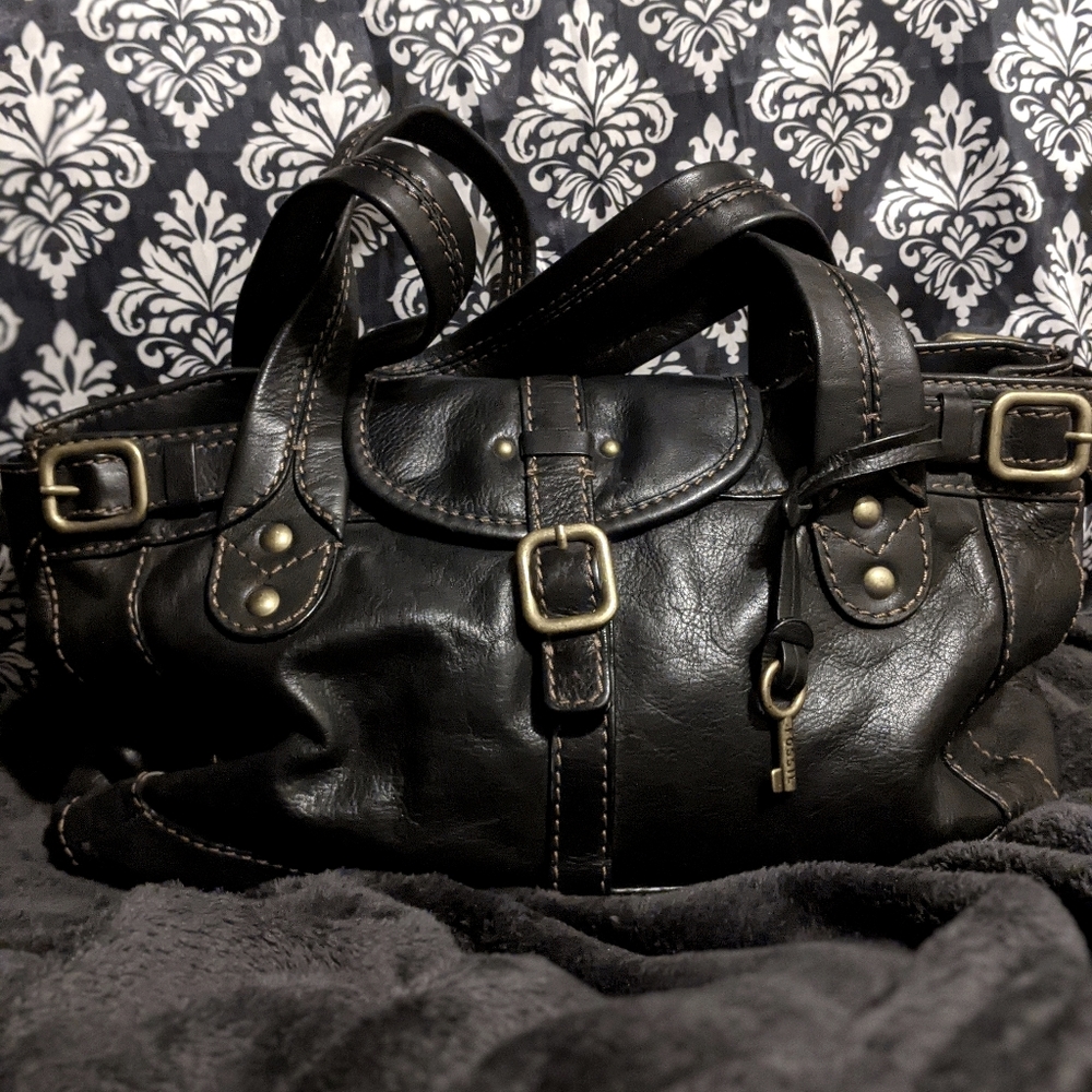 Fossil Medium Black Leather Satchel Purse